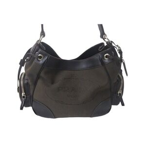 Prada bag One logo canvas brown leather handbag Shoulder jacquard black Hobo